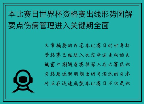 本比赛日世界杯资格赛出线形势图解要点伤病管理进入关键期全面